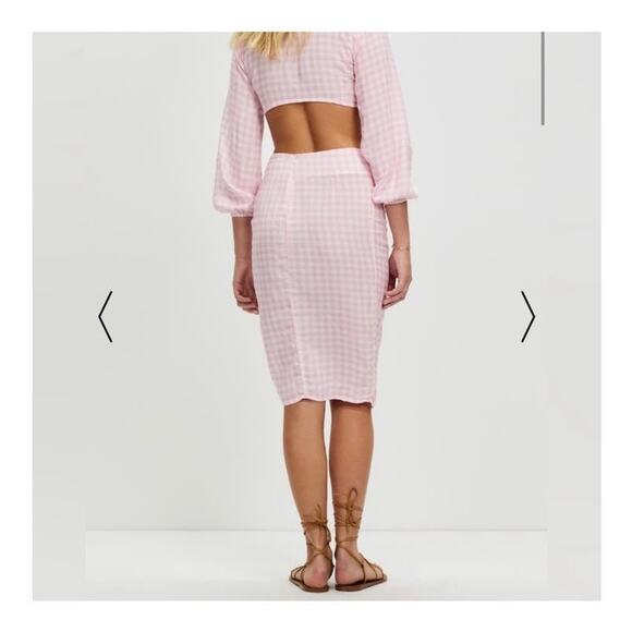 Revolve VDM The Label Jemma Crop Top/Stassie Ruched Skirt Pink Gingham  Sz Sm - Picture 11 of 12